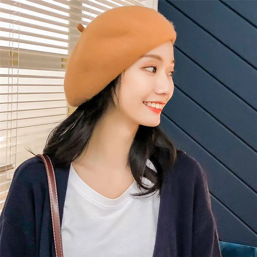 Женская шапка осень зима теплый модный шерстяной берет тренд художника купола