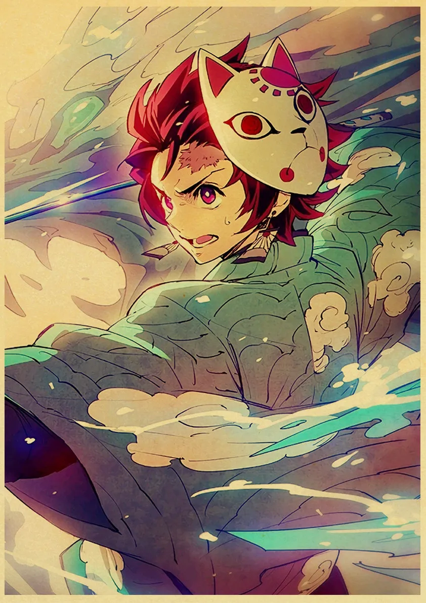 

Demon Slayer: Kimetsu no Yaiba Tanjirou Nezuko Anime Poster Kraft Paper Vintage Posters Home Room Art Wall Stickers
