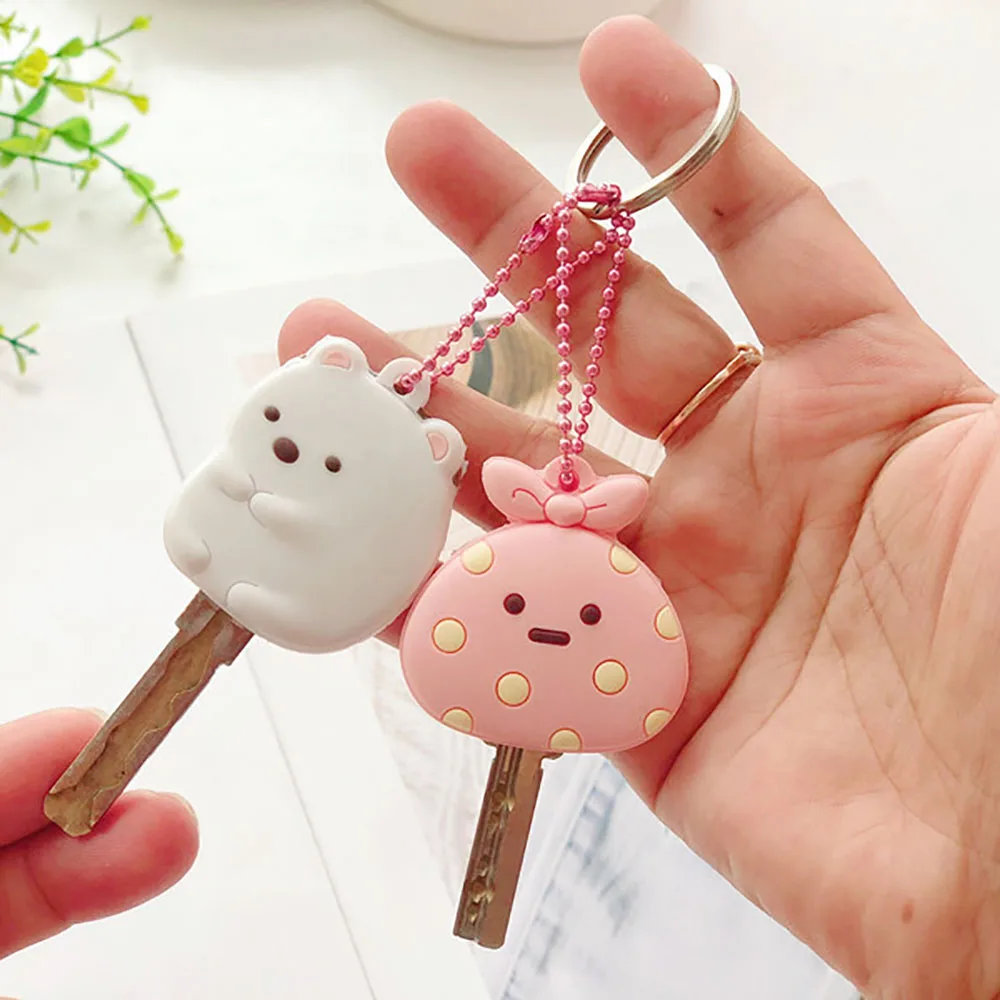 2pcs/set Cartoon Animal Key Cover Cute Anime Silicone KeyChains Women Funny Animal Key Holder Caps Child Gift Cute Key Covers