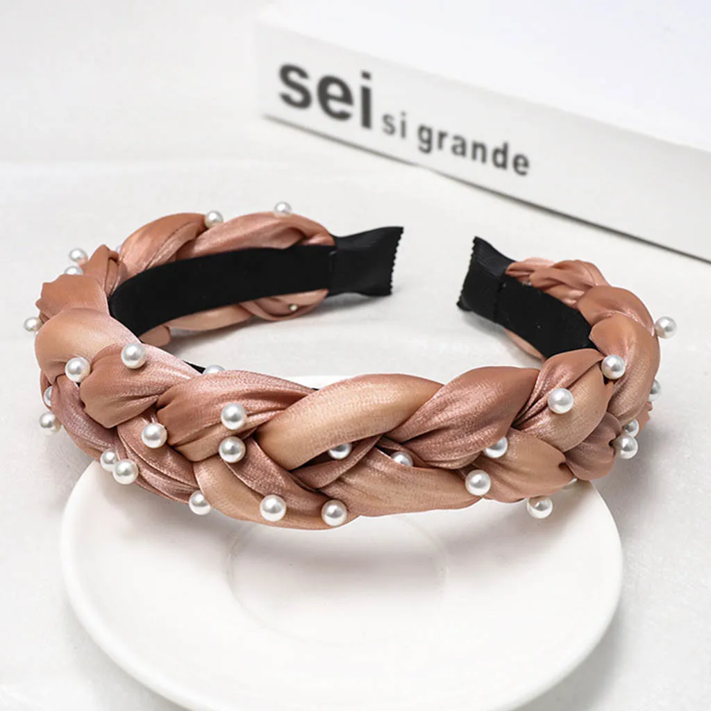 Женские косы повязка для волос с жемчугом твист ободок бантом однотонным цветом