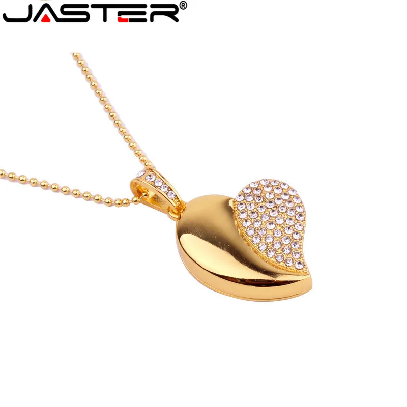 Металлический USB флеш-накопитель JASTER с милым сердцем и цепочкой, 4 ГБ, 8 ГБ, 16 ГБ, 32 ГБ, 64 ГБ, ожерелье, карта памяти в форме сердца, подарок