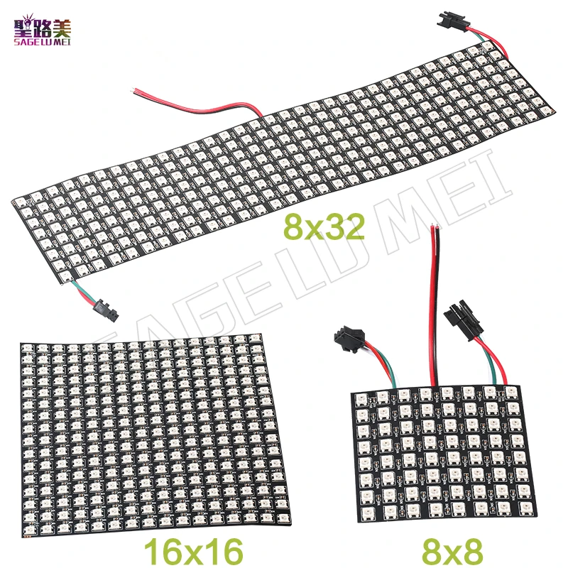 

DC5V 8*8/16*16/8*32cm Pixel WS2812B LED Full Color Panel Digital Flexible Individually addressable Flex RGB Lights Display Board