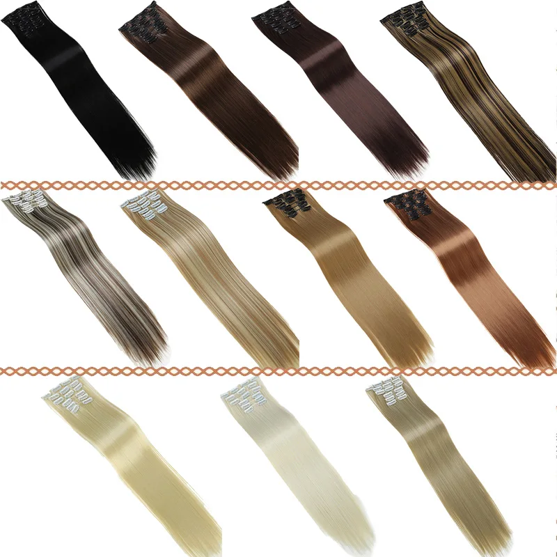 AILIADE 6 шт./компл. длинные шелковистые прямые синтетические накладные волосы на