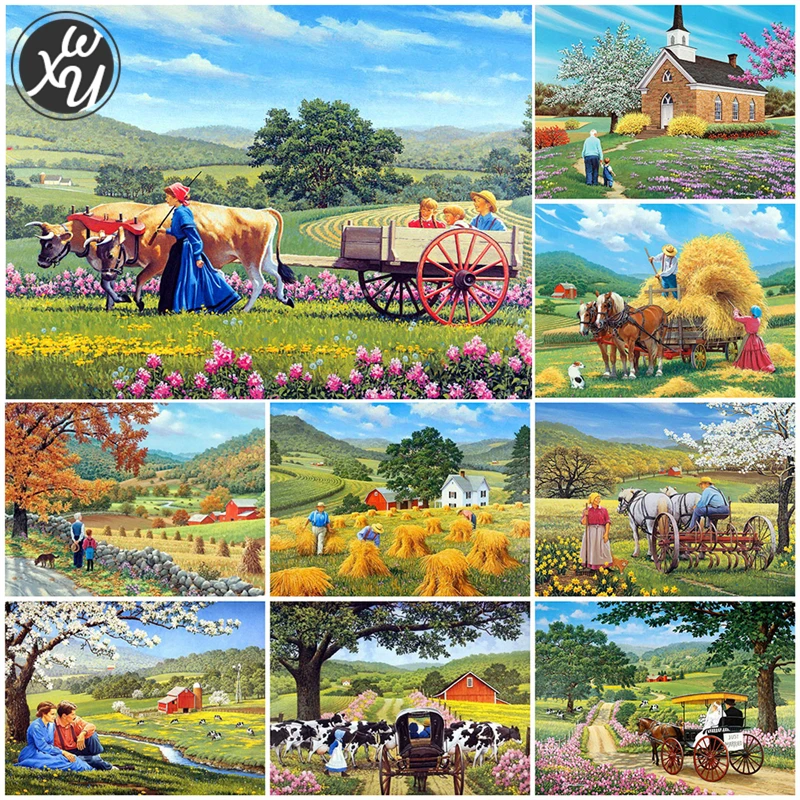 

WEIWEI 5D алмазная вышивка «сделай сам» ферма пейзаж полноразмерная алмазная живопись ручной работы подарок вышивка крестиком Мозаика Стразы ...
