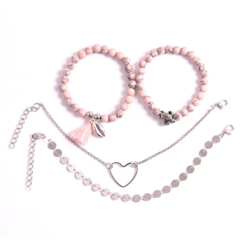 4 шт./компл. богемные женские браслеты серебряное пустое сердце Милая черепаха в