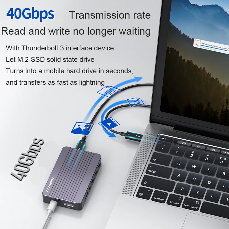 Acasis Thunderbolt 3 NVME SSD Case External Hard Drive M.2 40Gbps Enclosure With Typec Dock Station Converter SSD Mobile Disks