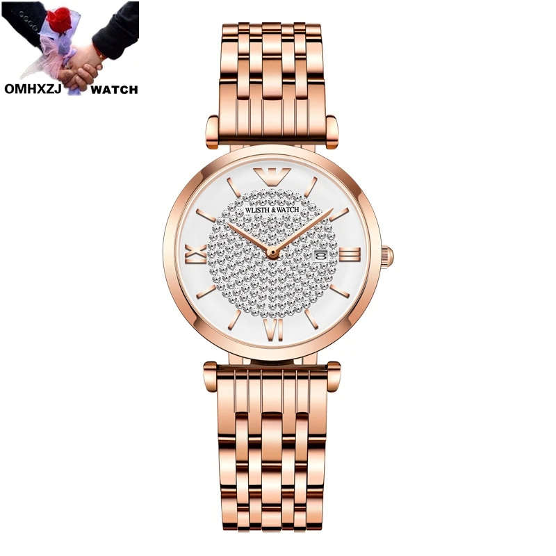 

OMHXZJ W168 Trendy Fashion Gypsophila Waterproof Roman Scale Calendar Display Business Casual Quartz Movement Lady Watch