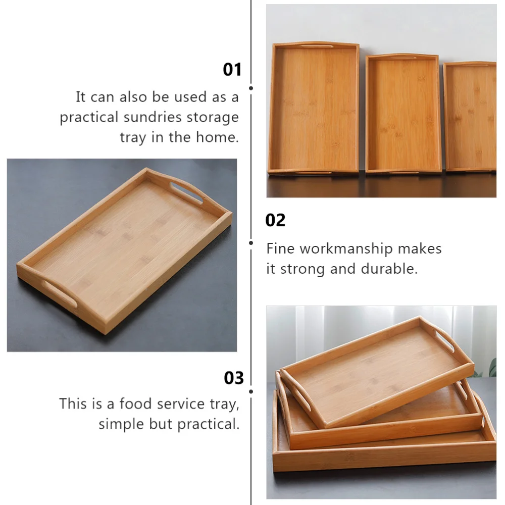 

3pcs Food Tray Wooden Food Service Tray Food Place Tray Double Handle Trays