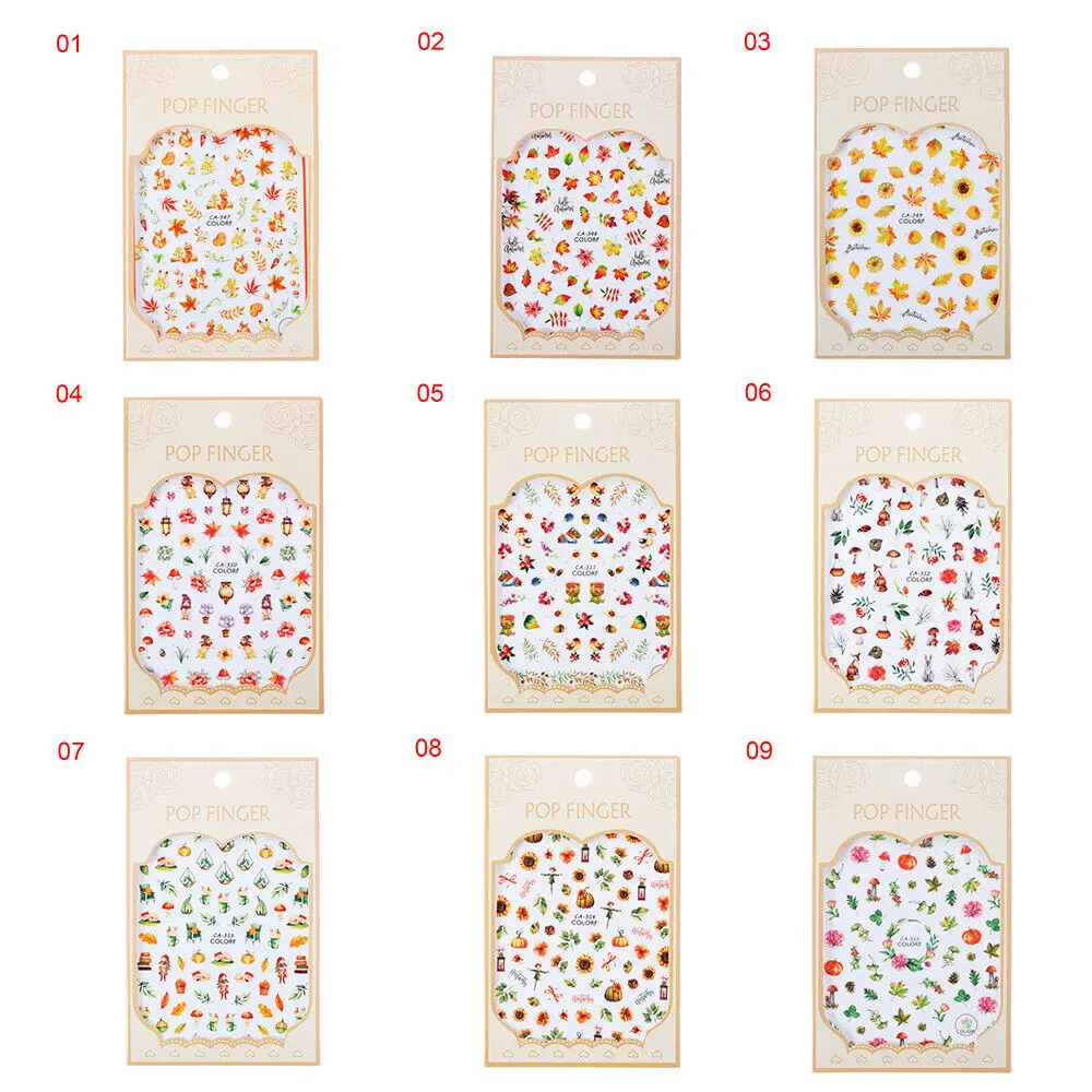 1 лист 3d наклеек на ногти кленовые листья осенняя Тема Слайдеры для декора ногтей