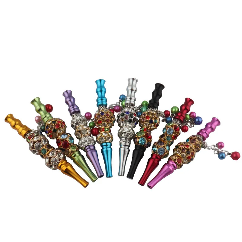 2PCs Multi-Color Rhinestone Beads Pendant Metal Tobacco Pipe New Style Aluminum Alloy Cigarette Holder Hookah Accessories | Дом и сад