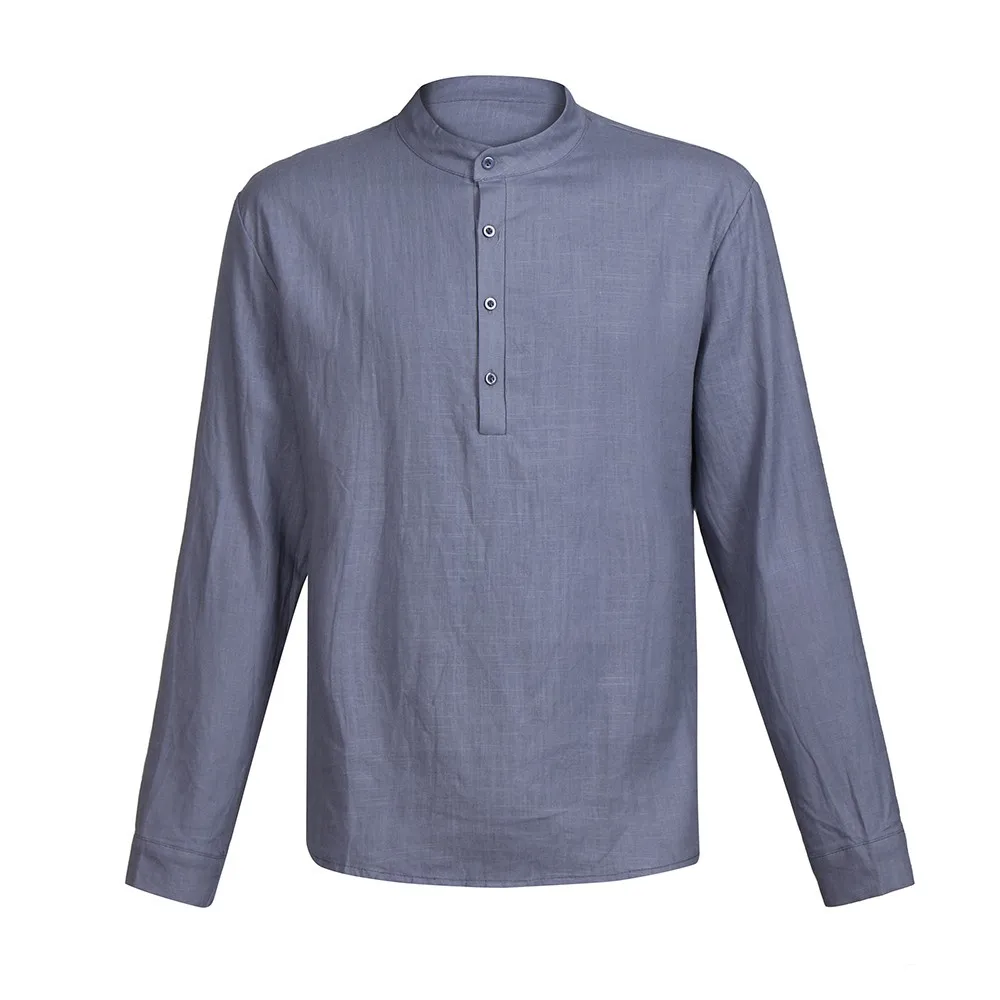 KLV Мужская рубашка с длинным рукавом хлопковая Льняная мужская блузка льняная и v
