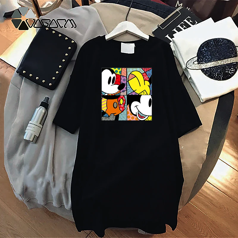 

Mickey Plus Size T-Shirt Dress Women Mini Harajuku Short Sleeve Print Dresses Vintage Casual Loose Party Summer Robes Streetwear
