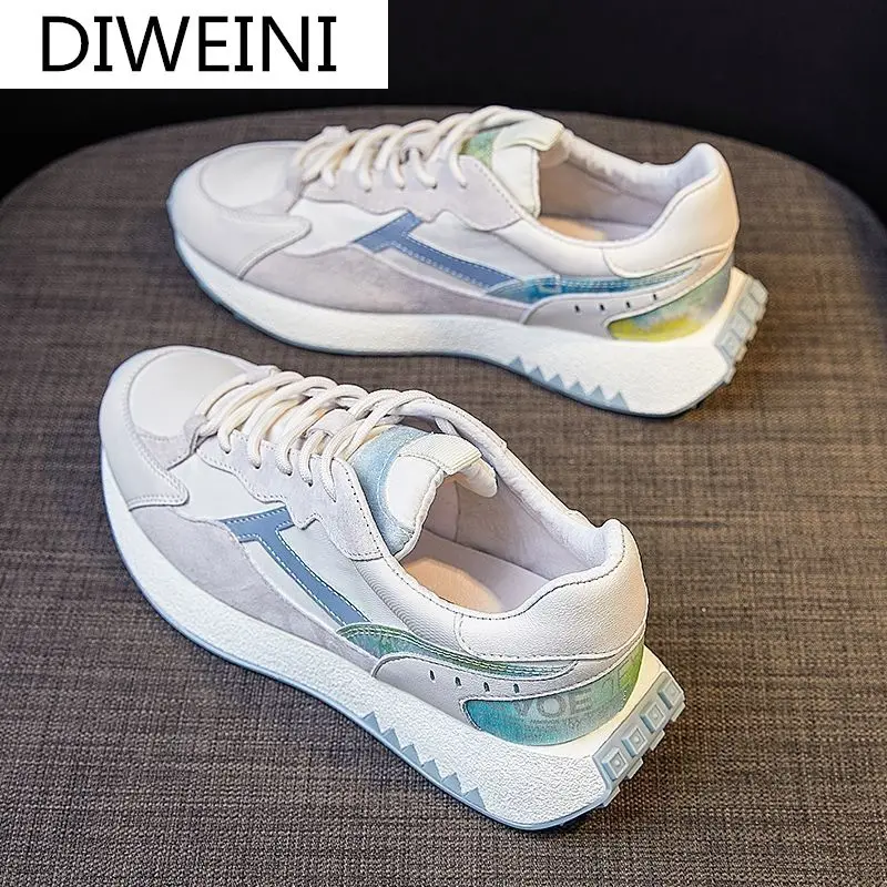 

Spring 2021 New Women's Thick-soled Sneakers Lace Up Comfortable Dad Shoes Casual Height-increasing Shoes Women Vulcanized Shoes