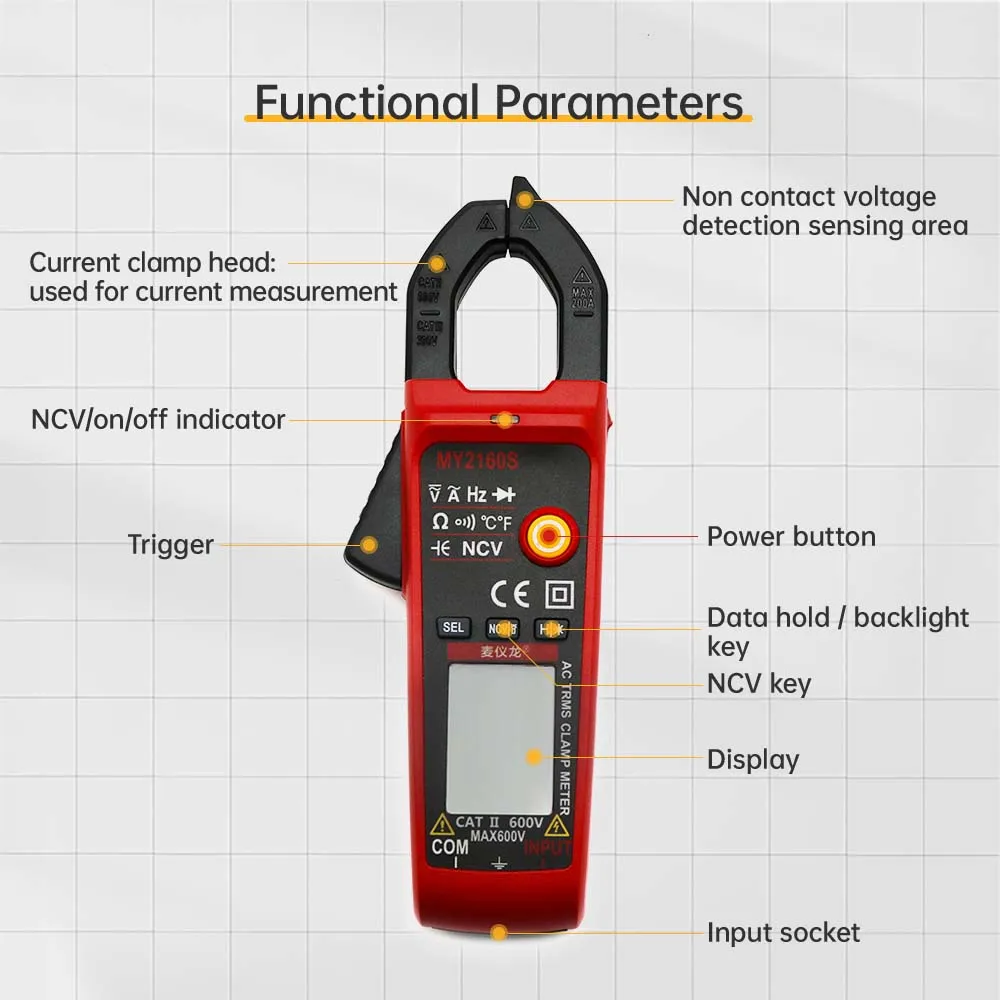 Digital Clamp Meter AC DC Current Voltage Ampere Resistance NCV Oh Tester Ammeter Voltmeter Multimeter Electrician Tool True RMS