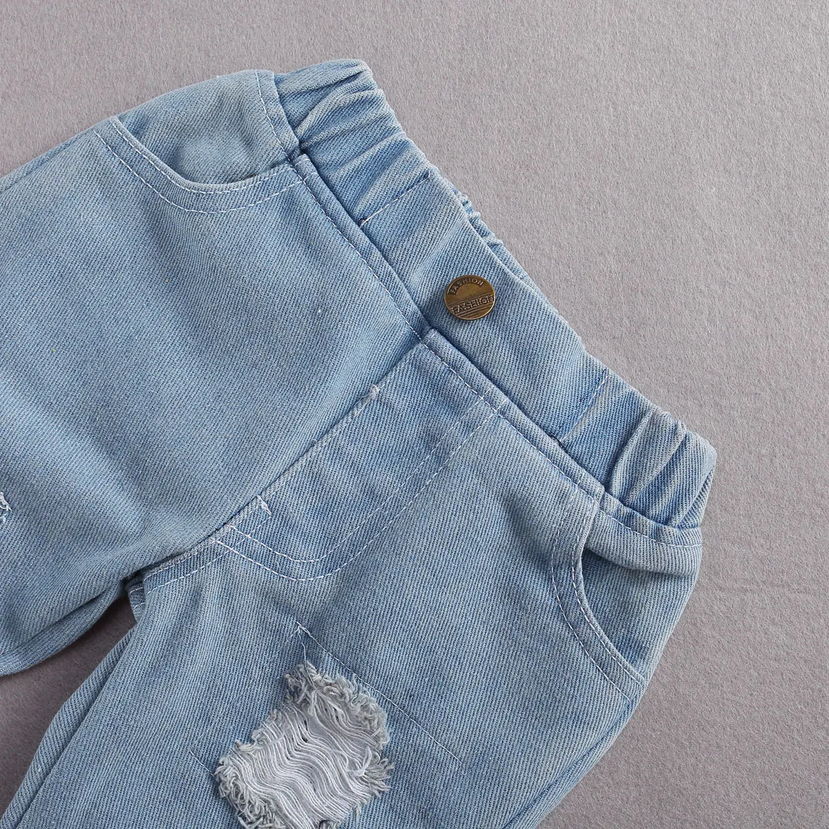 Baby Girls' 0-24M Long Sleeve Lace Romper Suit Triangle Crotch Round Neck top Jeans Denim Set | Детская одежда и обувь
