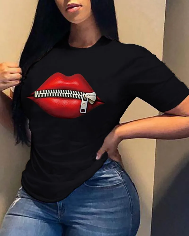 

2021 Womens Tops Summer Fashion Lip Tshirt Graphic T shirt For Women