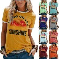 womens top european and american coconut tree print round neck short sleeve t shirt y2k tops