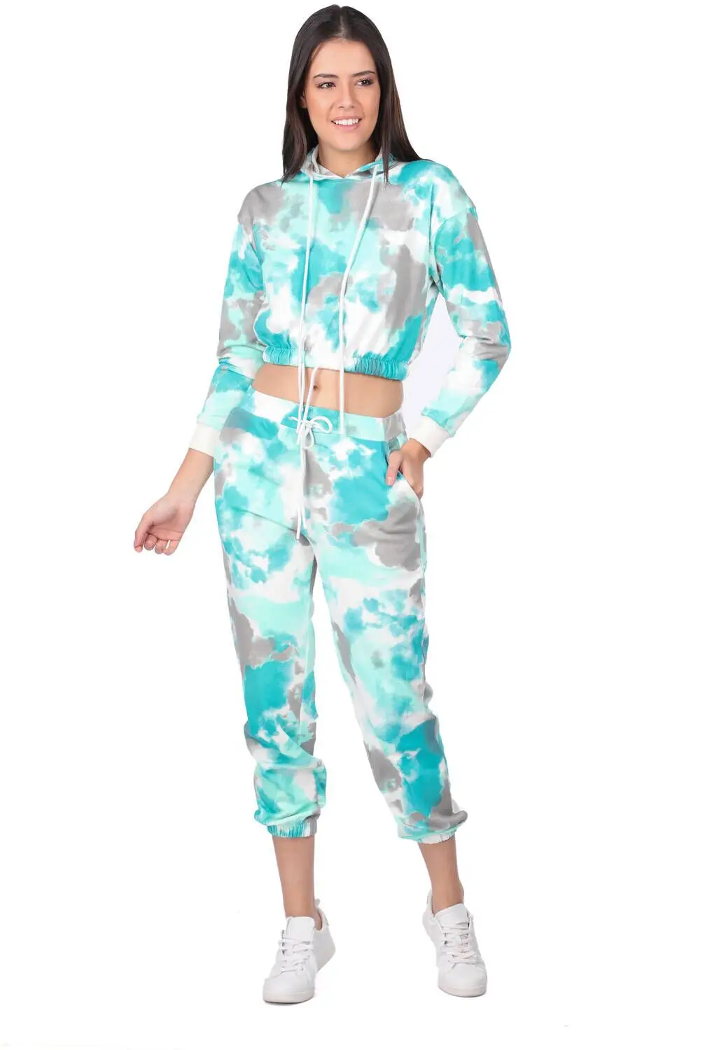 

Batik Hooded Green Bottom Top Tracksuit Set