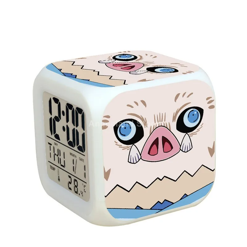 

2021 Cute Demon Slayer 3D Print Anime Funny Figure Alarm Clock Bedroom Decor Digital Square Clocks Children Luminous Kids