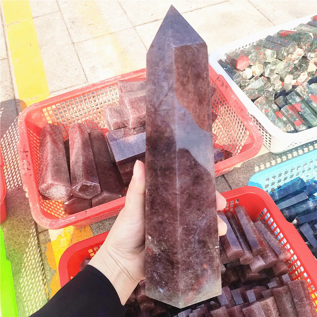 600-1000g 1pcs Large Natural Strawberry Quartz Tower Stones Healing Crystal Points For Home Decoration