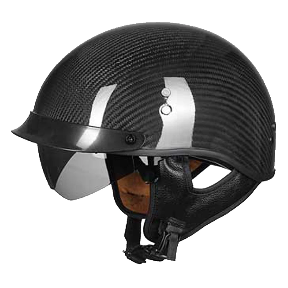 

Bright Black Carbon Fiber Motorcycle Helmet Half Helmet Moto Crash Helmet Retro Vintage Motorbike Biker Helmet DOT Certification