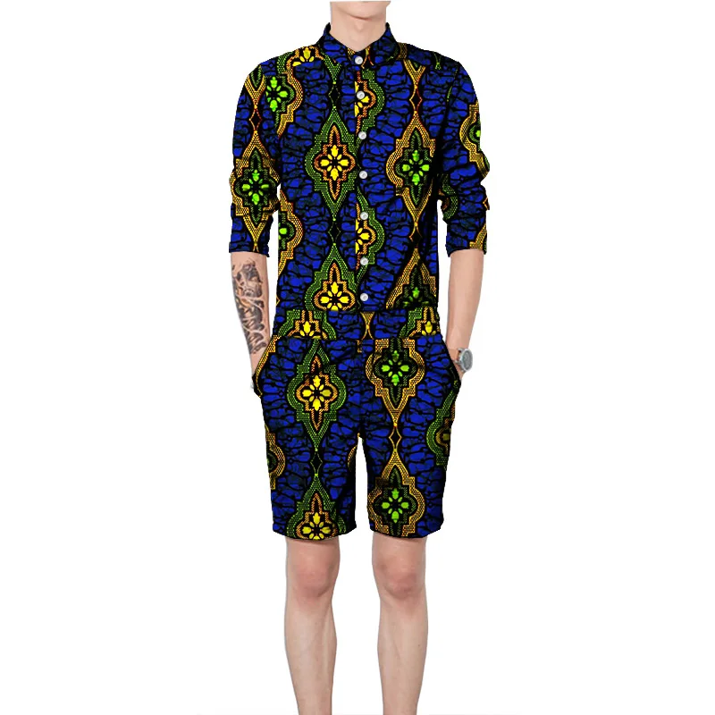 Африканская одежда мужские рубашки с шортами модный Дашики Мужской комплект