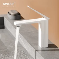 bathroom basin sink faucet white solid brass deck mounted brushed zirconium gold hot and cold mixer water tap single hole ml8115