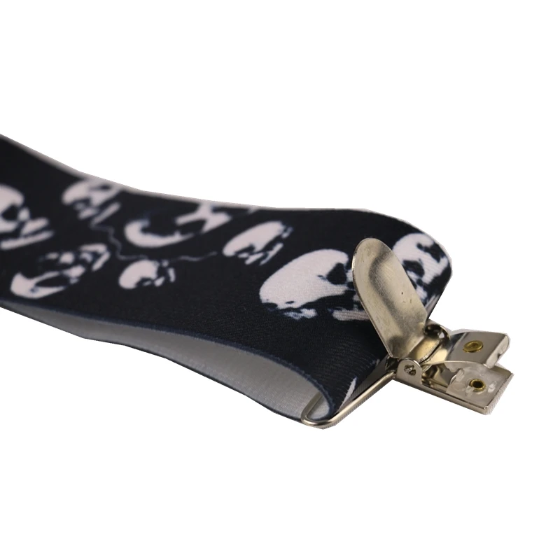 

Free Shipping 5CM Wide Suspenders Black Y Back 4 Clips Halloween Skull Heavy Duty Suspenders Braces Mens