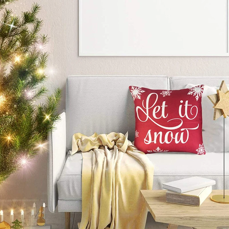 

4 Pcs Christmas Pillow Covers 18 x 18 Inch, Black Red Plaid Decorative Christmas Throw Pillow Covers Christmas Decor