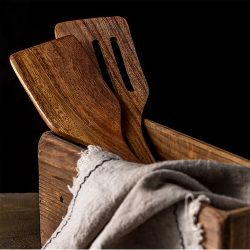 Тиковые неокрашенные деревянные лопатки с длинной ручкой антипригарная