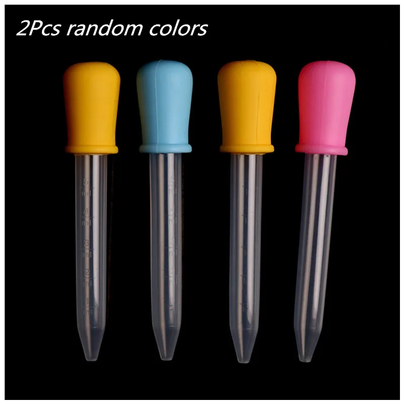 

2pcs 5ml Small Silicone Plastic Feeding Medicine Liquid Eye Ear Graduated Pipette Dropper For School Lab Supplies random colors