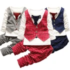 Одежда для маленьких мальчиков хлопковая детская одежда в клетку Костюм Джентльмена жилет с галстуком одежда для малышей повседневный костюм для маленьких мальчиков