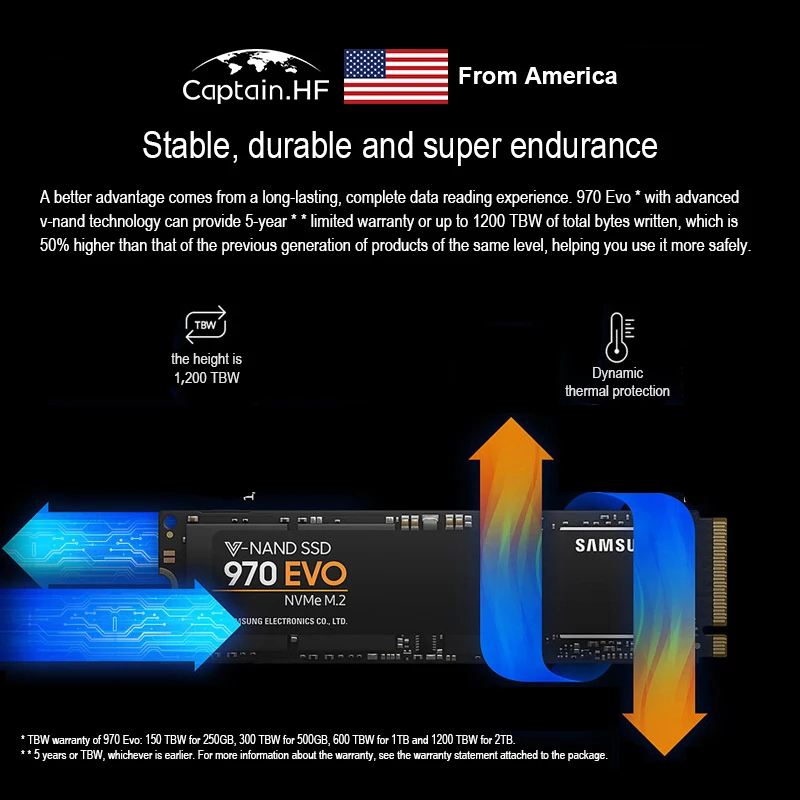 US Captain SSD MZ V7E1T0BW 970 EVO ТБ M.2 PCI E NVMe Интерфейс Внутренний твердотельный накопитель с