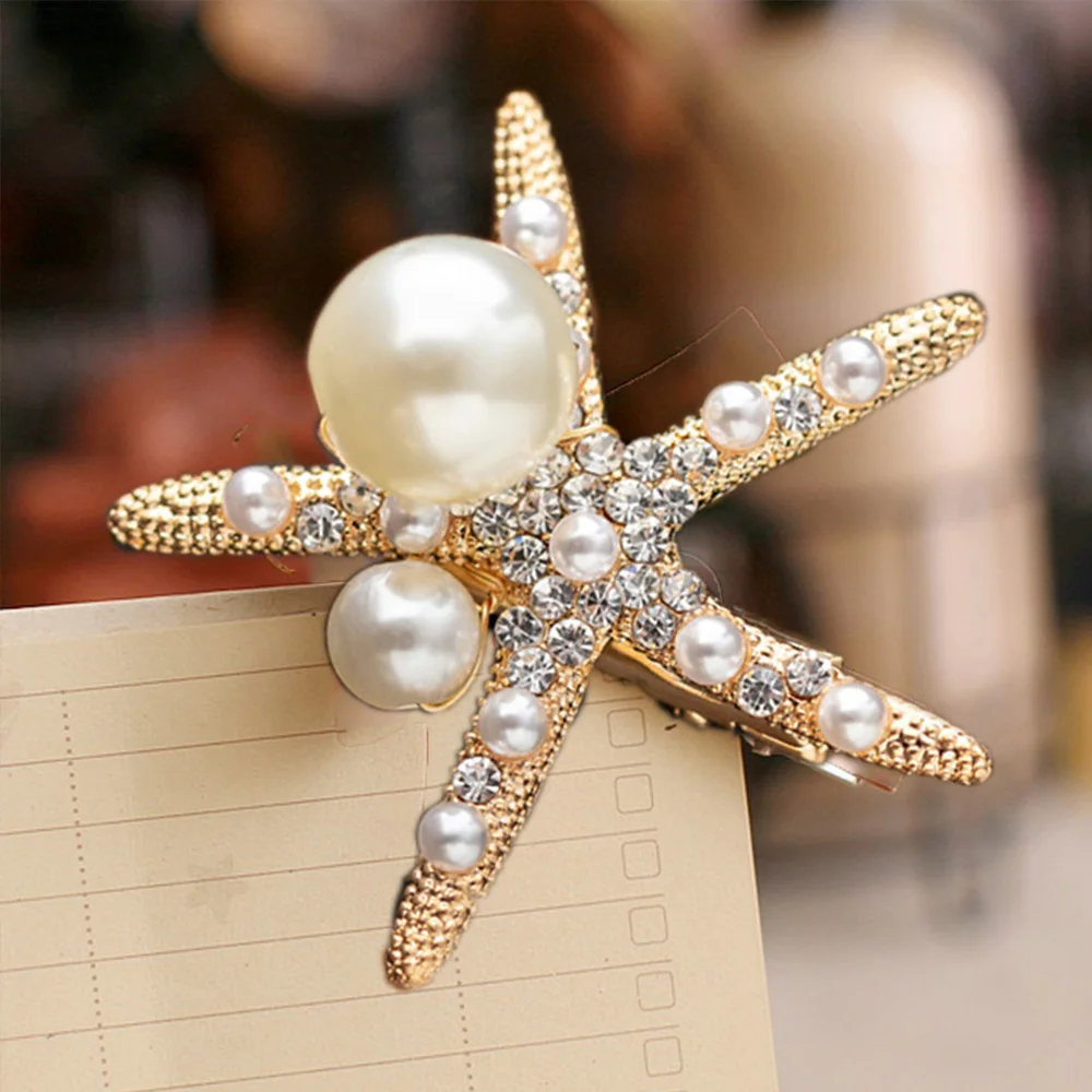 Модная заколка для волос с кристаллами жемчужинами и морскими звездами заколки