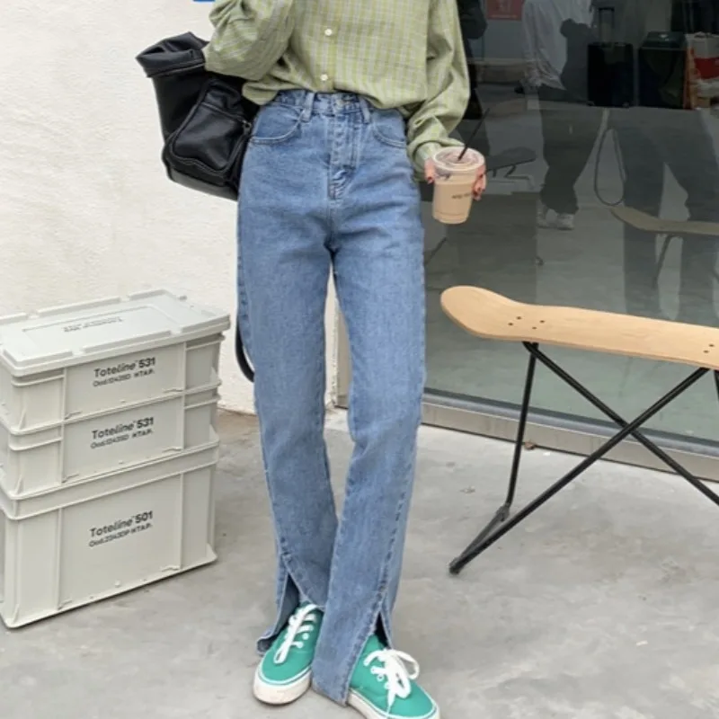 

Split Jeans Women's Korean Chic New Spring/Summer High Waist Straight Pants Slimming Long Leg Mop Pants Trousers