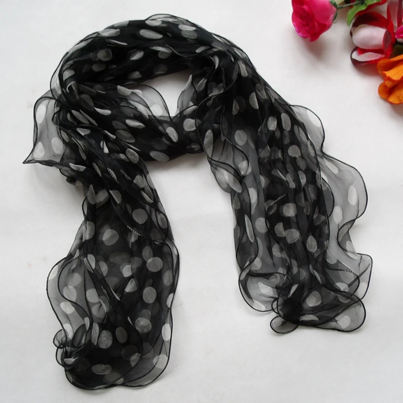 Женский длинный шелковый шарф трехслойный черный или белый цвета хаки из 100%