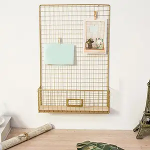 wall mounted photo display frame iron mesh grid wire board hanging storage rack memo picture panel shelf metal lattice golden free global shipping