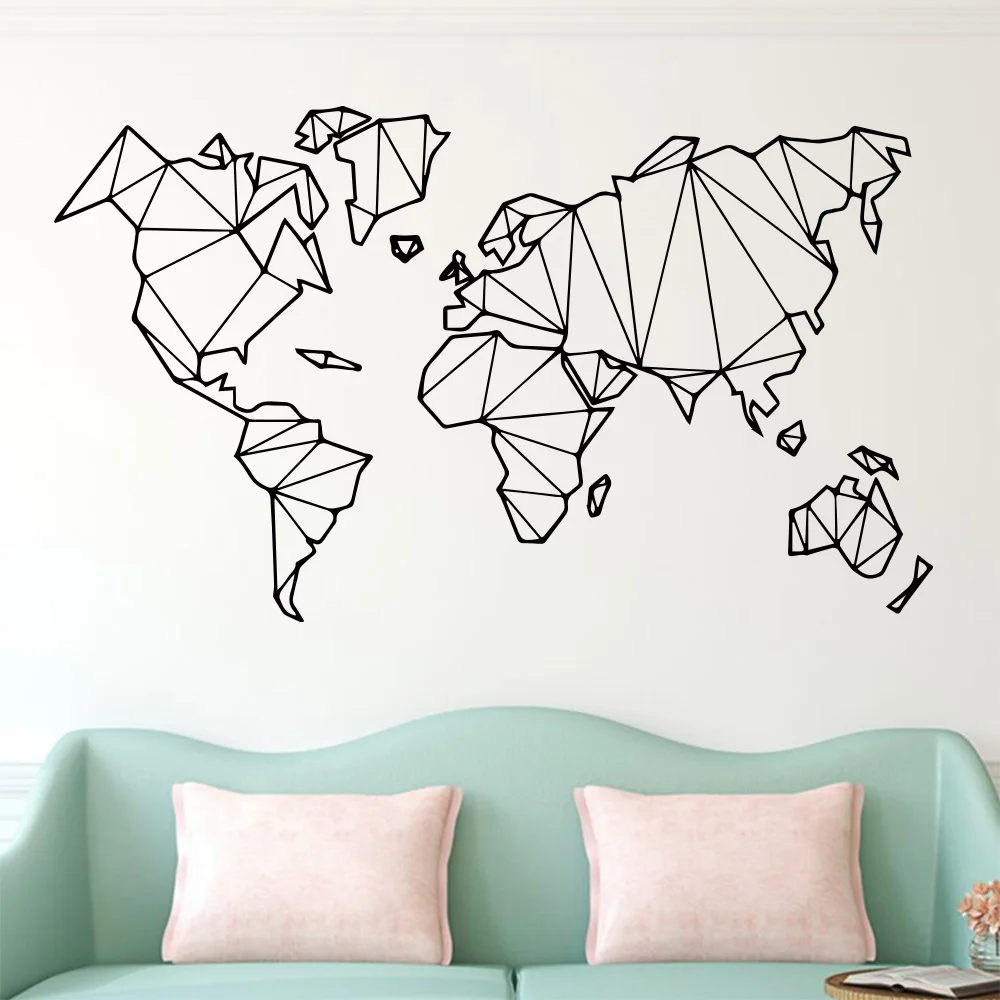 58 см х 100 Геометрическая карта мира Настенная Наклейка Виниловые настенные