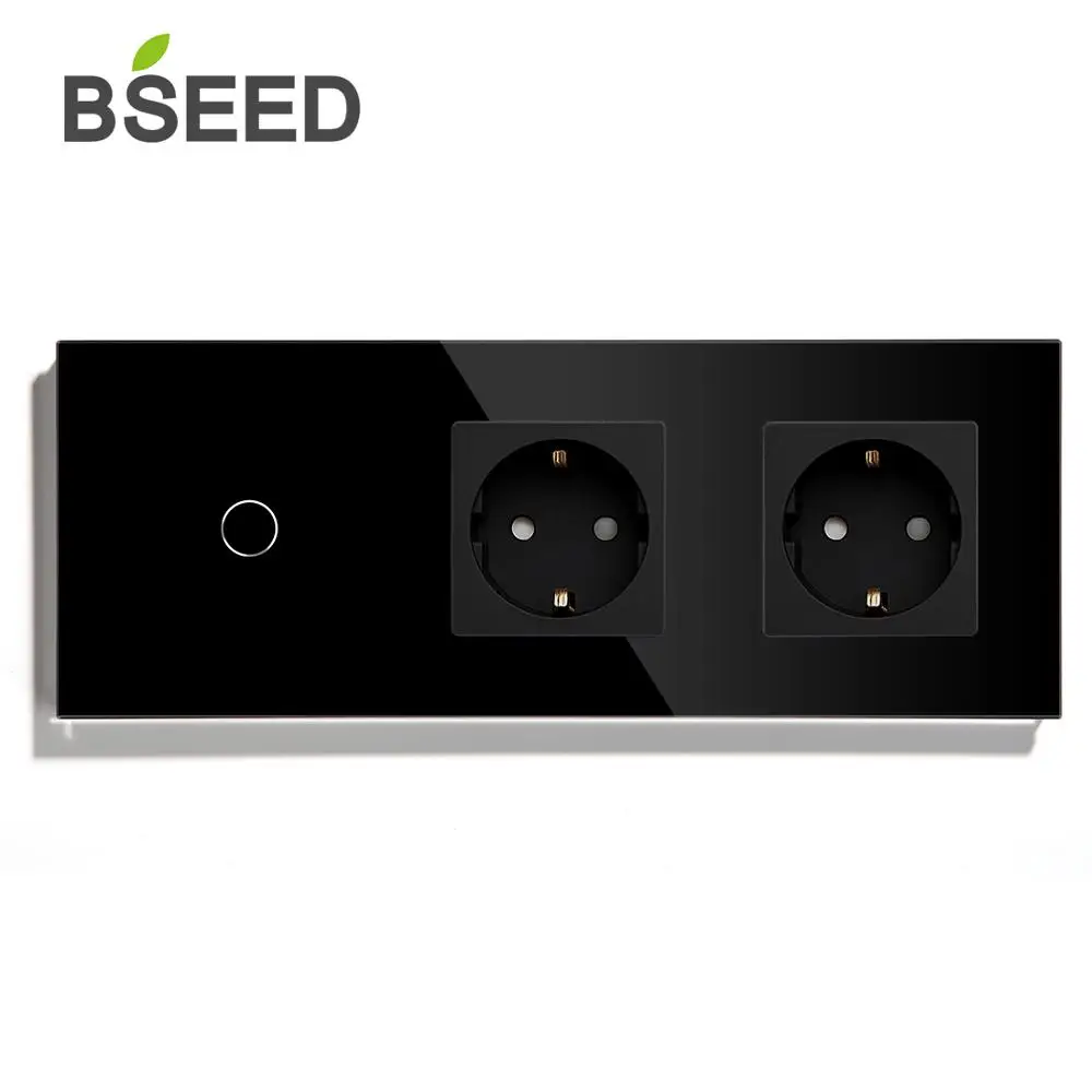 Сенсорный выключатель BSEED европейского стандарта с двойной розеткой черная