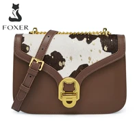 foxer ladies split leather chain small square bag fashion high quality messenger woman bag chic cow texture shoulder bag gift