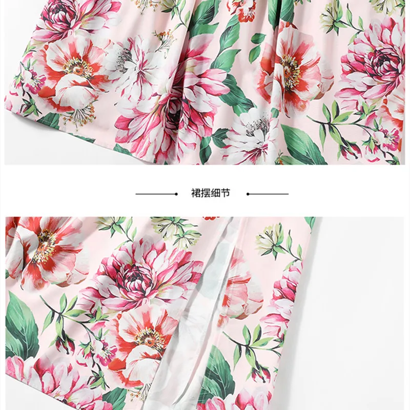 

Runway 2021 Summer Women Sexy Sandy Beach Dresses Fashion Spaghetti Strap Flower Print Beading Buttons Party Dress