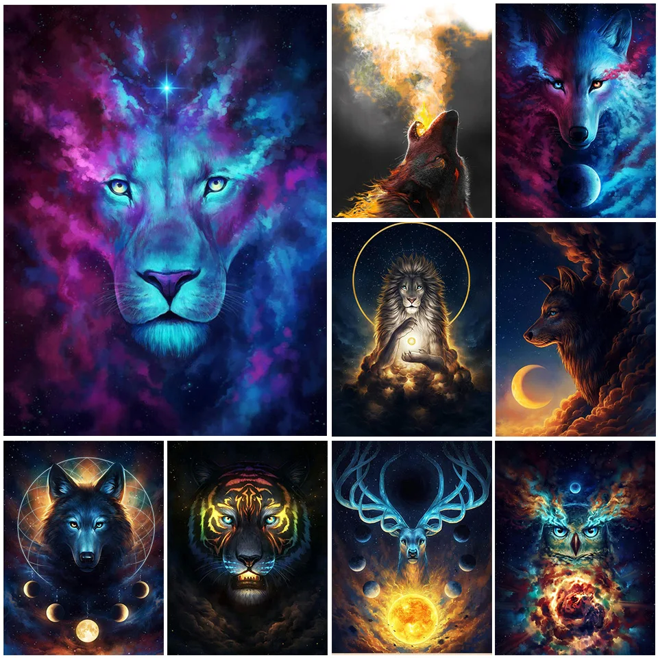 

5D DIY Diamond Painting Fantasy Animal Wolf Lion Cross Stitch Kit Full Drill Square Embroidery Mosaic Art Picture of Rhinestones