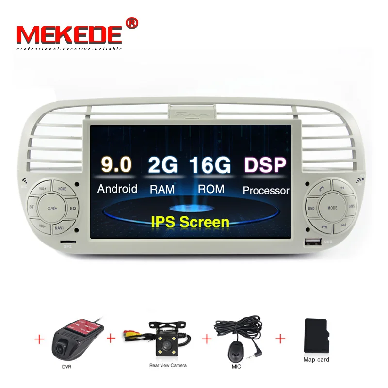 DVD CAMERA DVR MEKEDE 1024x600 ips 7 дюймов 2G ram Android 9,0 автомобильный dvd-плеер gps для FIAT 500 аудио система автомобиля аудио gps DVD для FIAT 500 DSP - Color: DVD CAMERA DVR