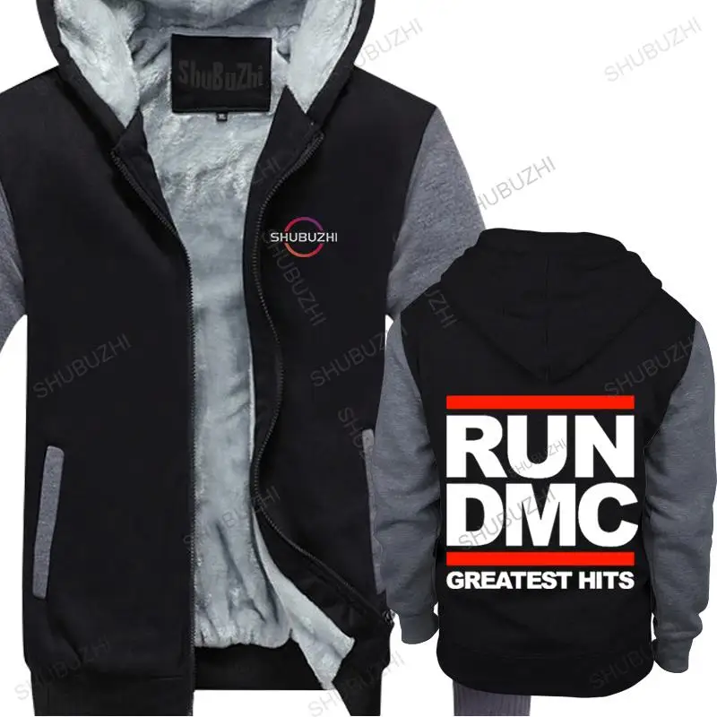 

homme winter jacket hoodies cotton Fashion New RUNer DMC Logo Rap Hip Hop Music Icon Men's Black warm hoody sweatshirt coat