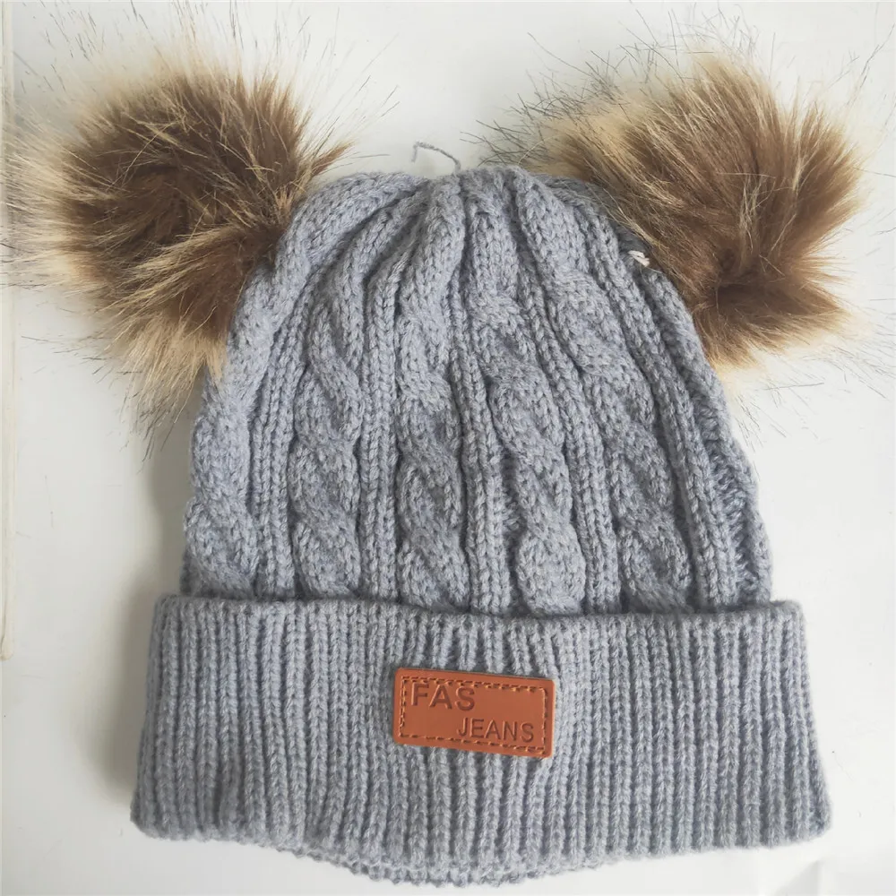 Новинка 2020 года шерстяная шапка с двумя помпонами для детей от 1 до 8 лет вязаная