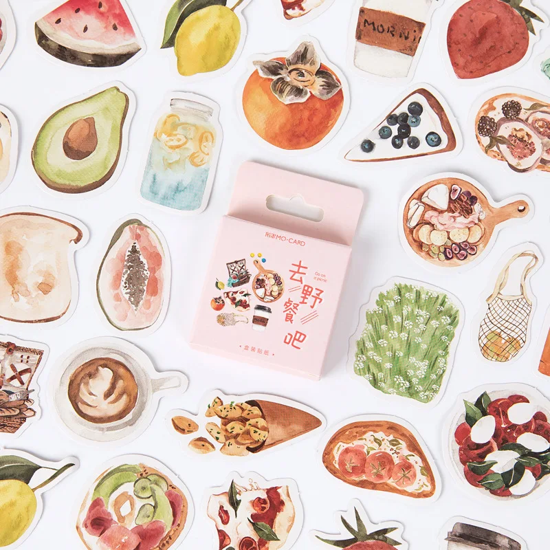 

46pcs Kawaii Cute Stickers Picnic Series Diary Planner Lifelog DIY Scrapbooking Sticky Lovely Stationery Laptop Luggage Sticker