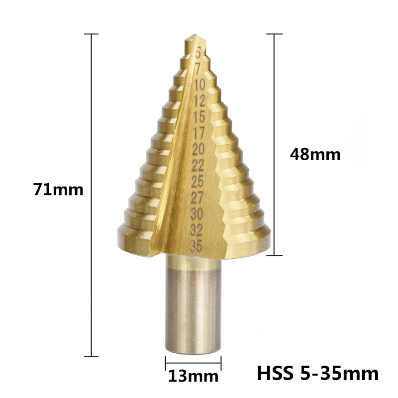 1pc 5-35mm Метрические спиральные флейта пагода Форма дыра резак 4-12/20/32mm HSS Сталь конус сверла по металлу комплект ступенчатая Буровая головка бура с Кернер древесины фрезы - Цвет: 1pc 5-35mm