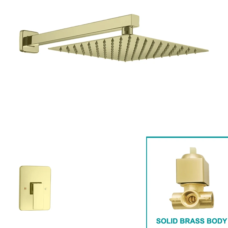 Золотистый медный смеситель для душа ванной комнаты настенный квадратный с