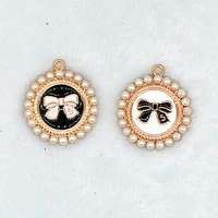 6pcsset fashion round bow tag enamel clothing imitation pearl drip oil accessories black and white suit charms xl476