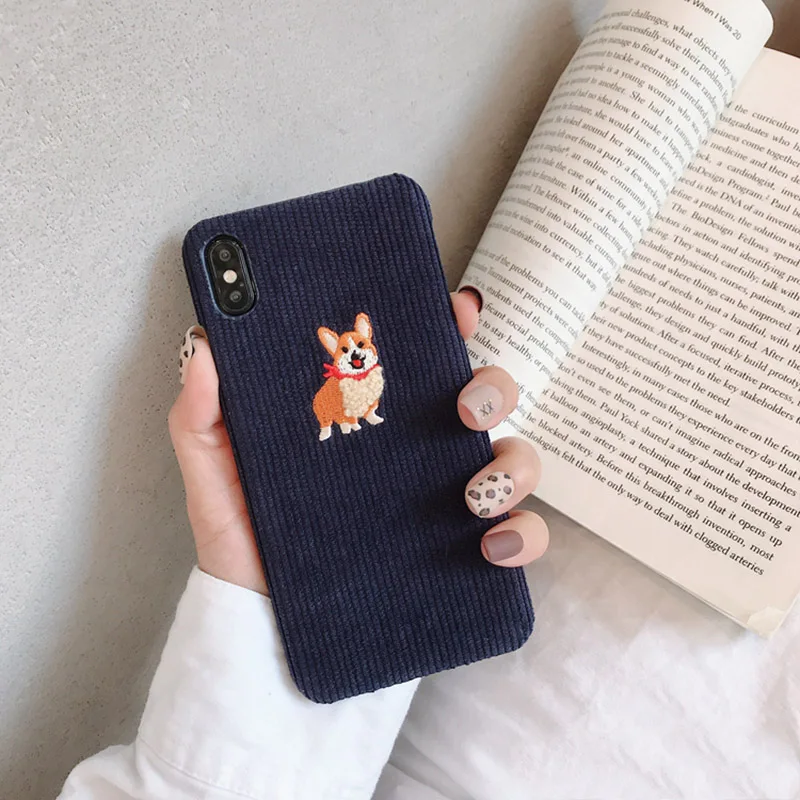 Dog Модный теплый вельветовый чехол для телефона для iphone XS чехол для Max XR 11 Pro Max 7 8 6s 6 plus X чехол с милой вышивкой роббит жесткие чехлы - Цвет: Dog